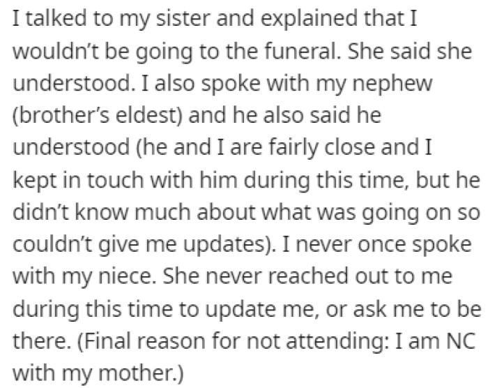 OP told her sister that she wouldn't attend the funeral