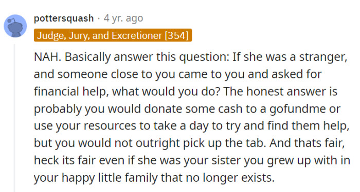 Treat the half-sister like a stranger—does that sound right?