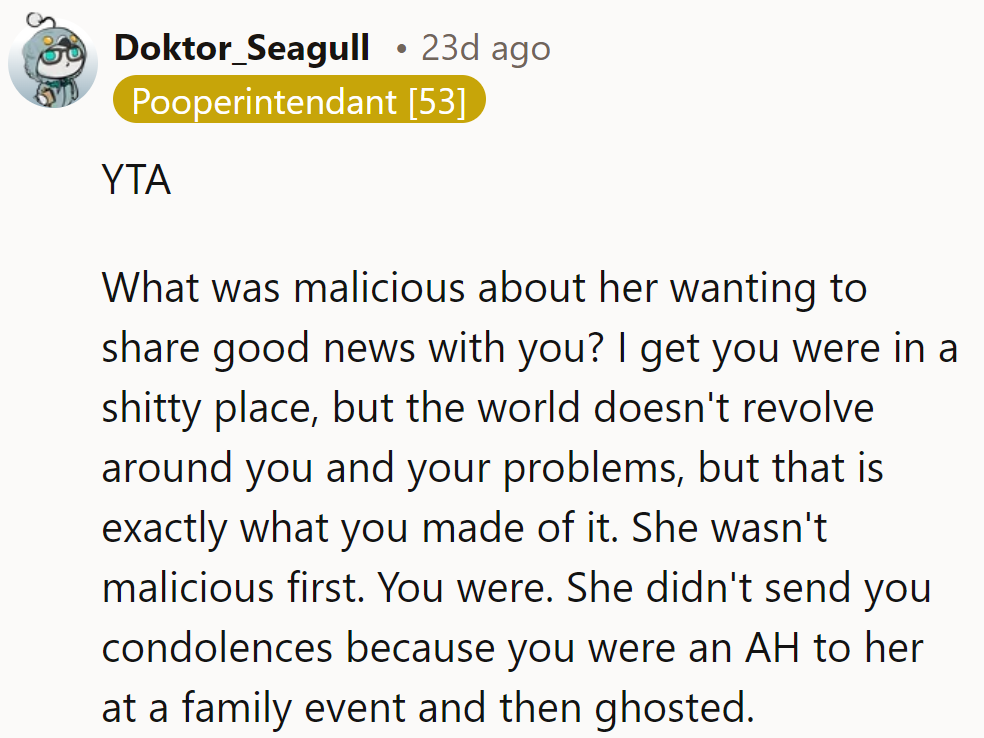 She should consider lifting others up instead of letting bitterness drag her down.