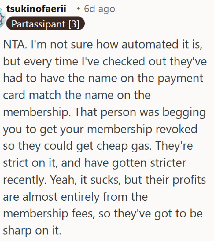 Refusing to share a Costco membership card was absolutely the right move