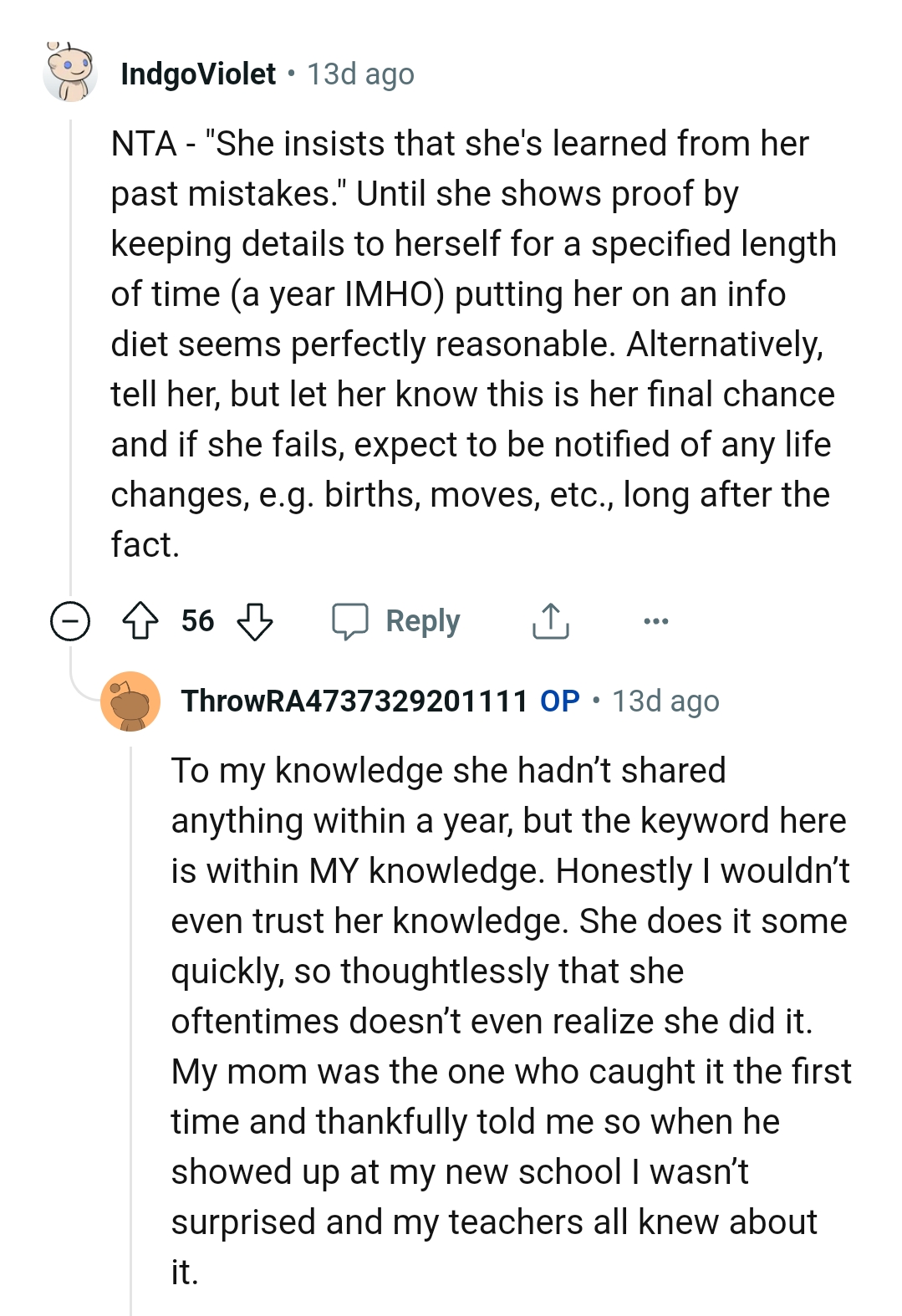 Letting her know that this is her final chance