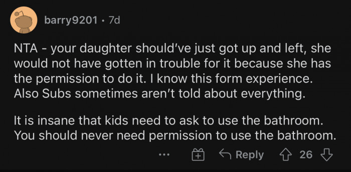 OP's daughter should have left the classroom anyway.