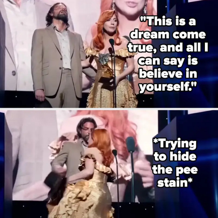 5. When Jackson Walks on Stage During Ally's Grammy Win and Pees in His Pants in A Star Is Born
