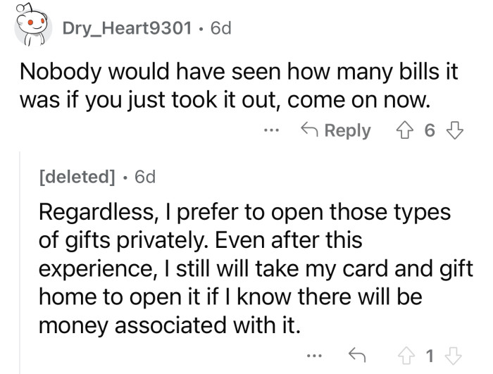 Some gifts shouldn't be opened publicly.