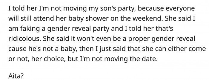 OP refused to meet her demands but is now wondering if he was wrong to do so.