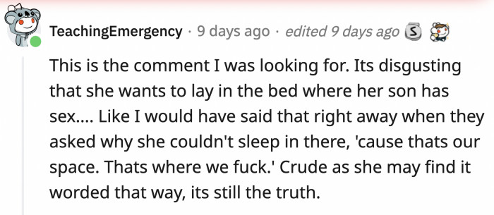 It may be crude, but the clutching of pearls ended when she slept on their bed