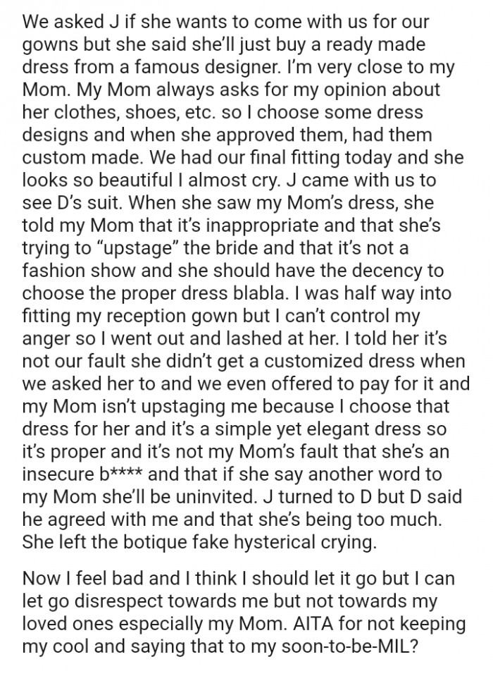It’s not our fault she didn’t get a customized dress when they asked her