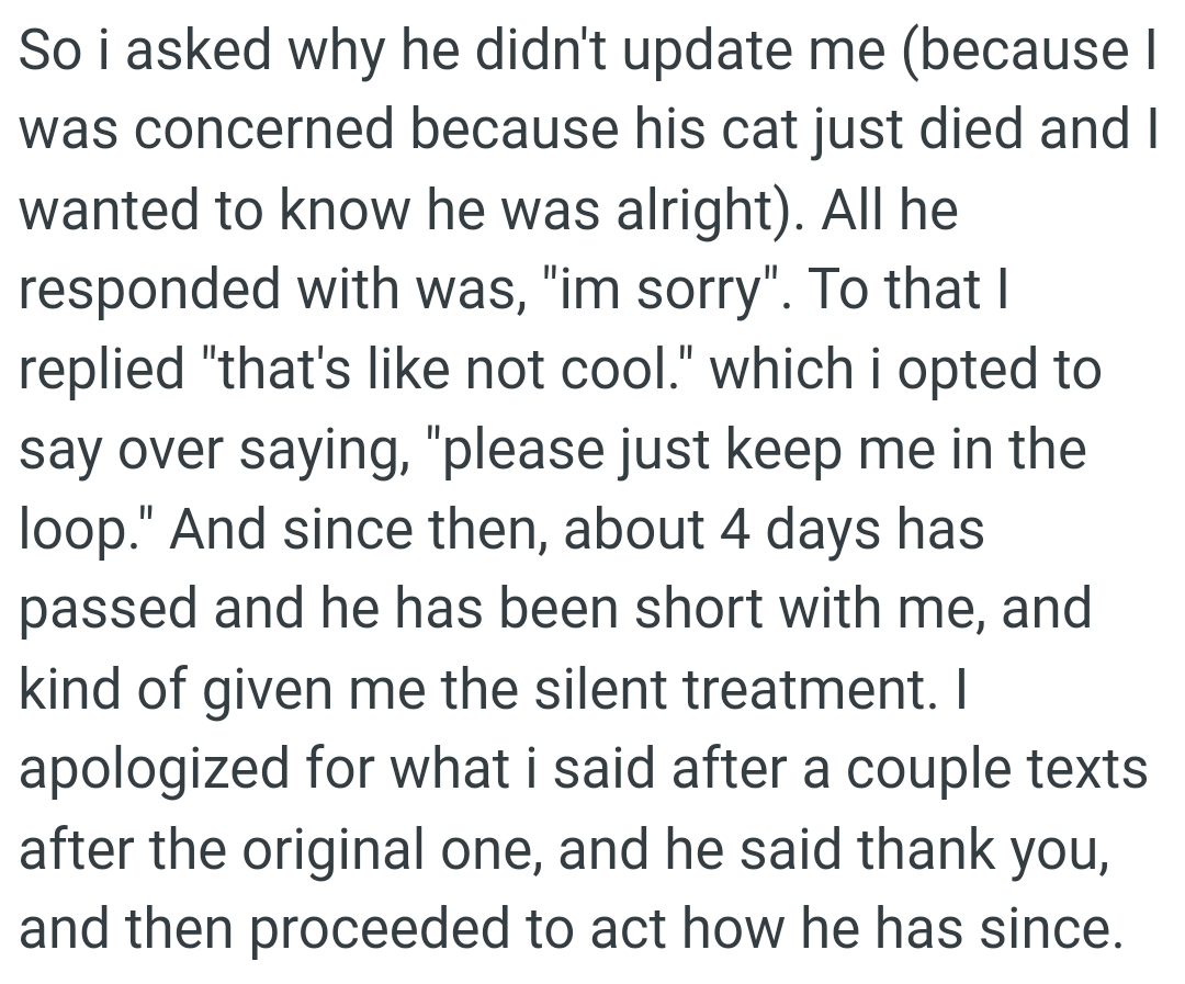 The OP apologized for what she said after a couple of texts following the original one