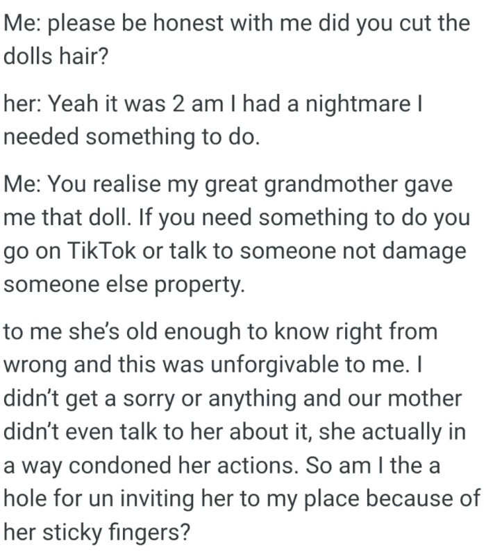 She's old enough to know what's right and wrong