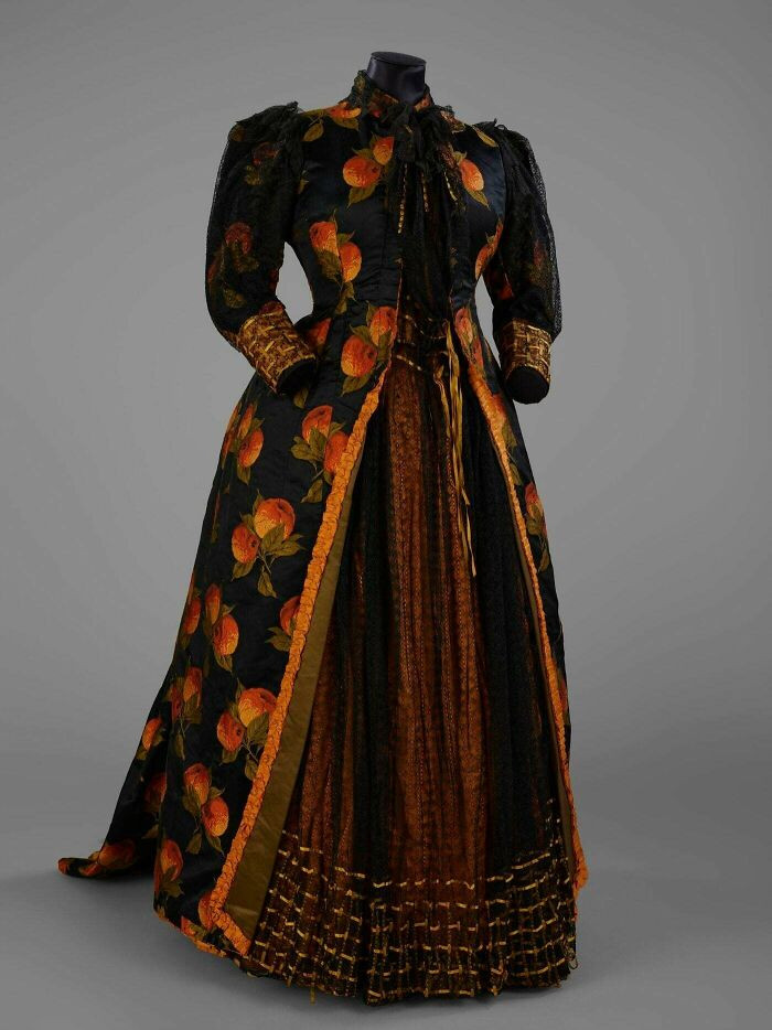 "Orange Print Dinner Dress, 1890s, Showing The Influence Of Japanese Art"