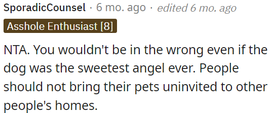 Bringing uninvited pets to someone's home is not acceptable.