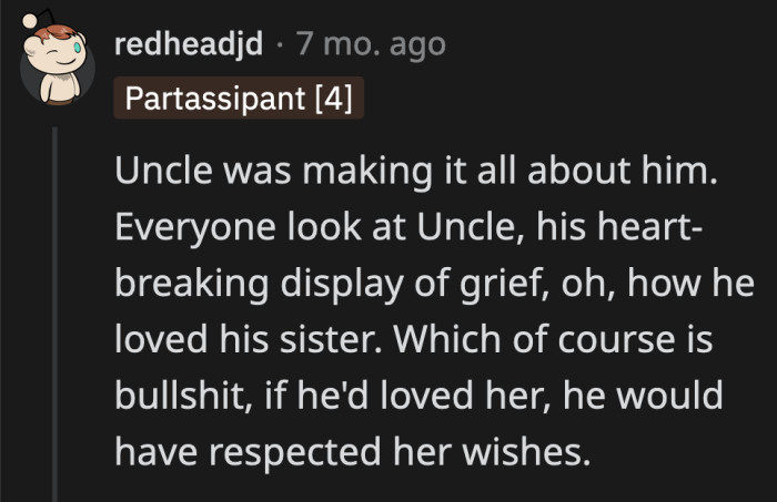 All eyes were on the uncle, and it gathered sympathy