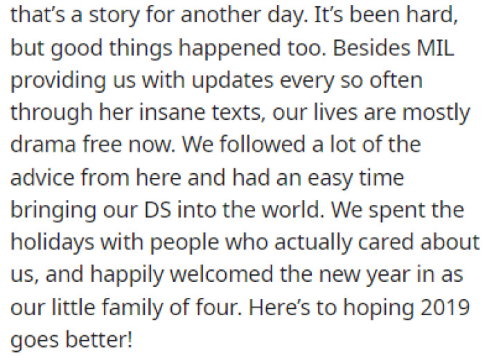 Things have been looking better for OP and her family since this tragic event