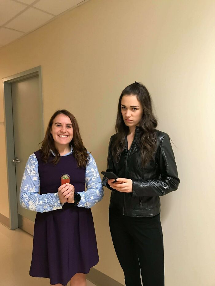 13. Here's My Coworker And I In Our Very Last-Minute Halloween Costumes