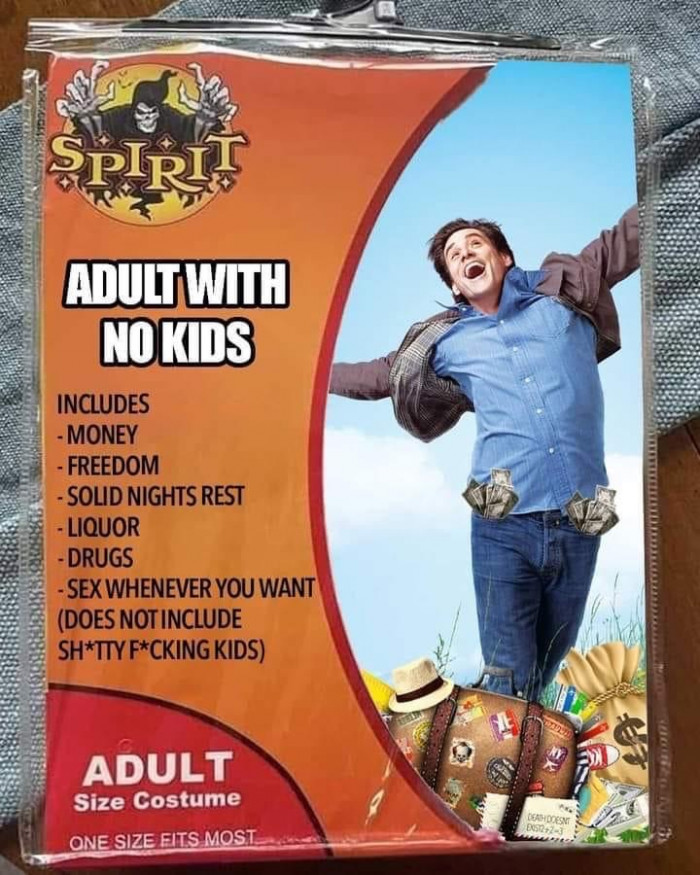 11. A Fake Spirit Halloween Costume of an Adult with No Kids