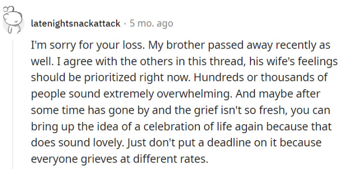 Prioritizing the wife's feelings is crucial.