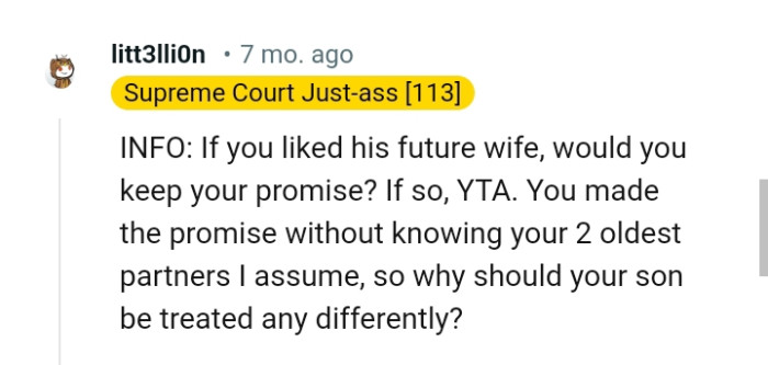 Why should the son be treated any differently?