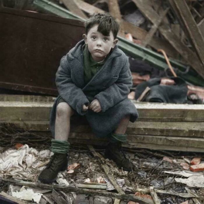 "Colorized Image Of Young Boy Who Lost His Parents To A V2 Rocket London Wwii"