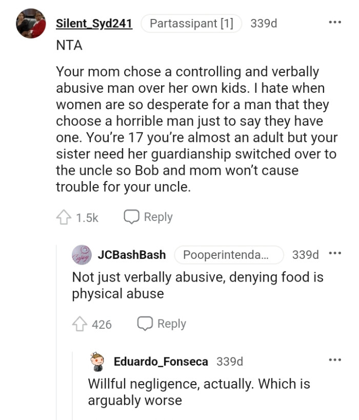 OP's mom chose a controlling and verbally abusive man over her kids