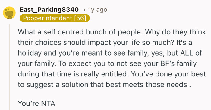 “You’ve done your best to suggest a solution that best meets those needs. You’re NTA.”