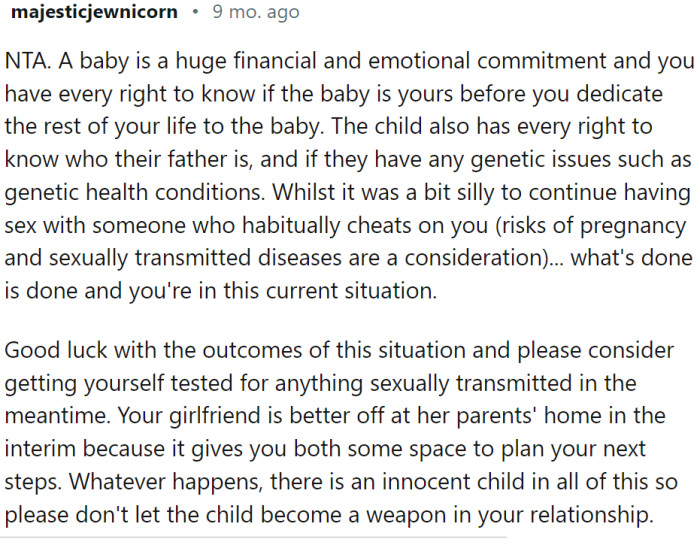 OP should also get tested, but for STDs.