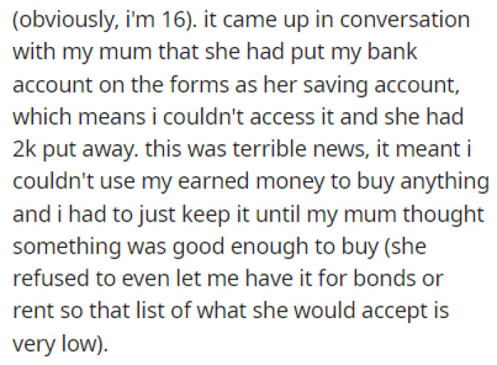 OP found out that they didn't have access to the money they made