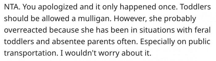 It's possible the passenger overreacted because she's used to seeing poor parenting on public transportation.