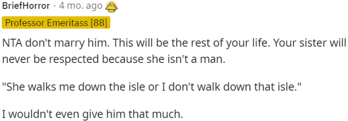 OP's happiness and values should guide her decisions