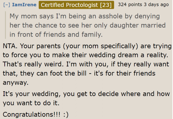 The OP's Mom Wants to Hold Her Daughter's Wedding for Her Friends. Yikes!