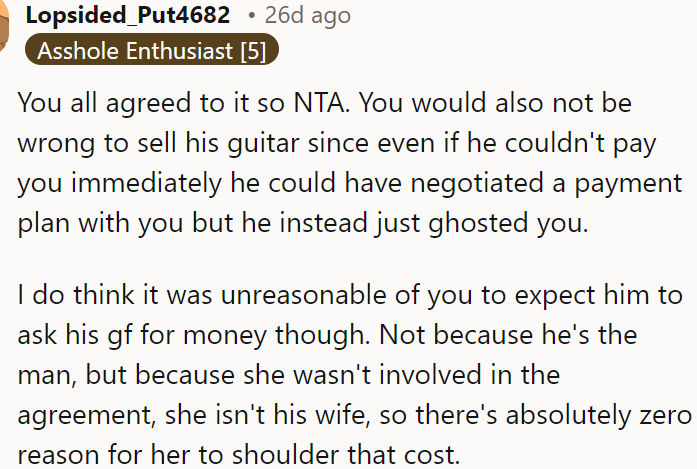 The brother could have negotiated a payment plan with OP