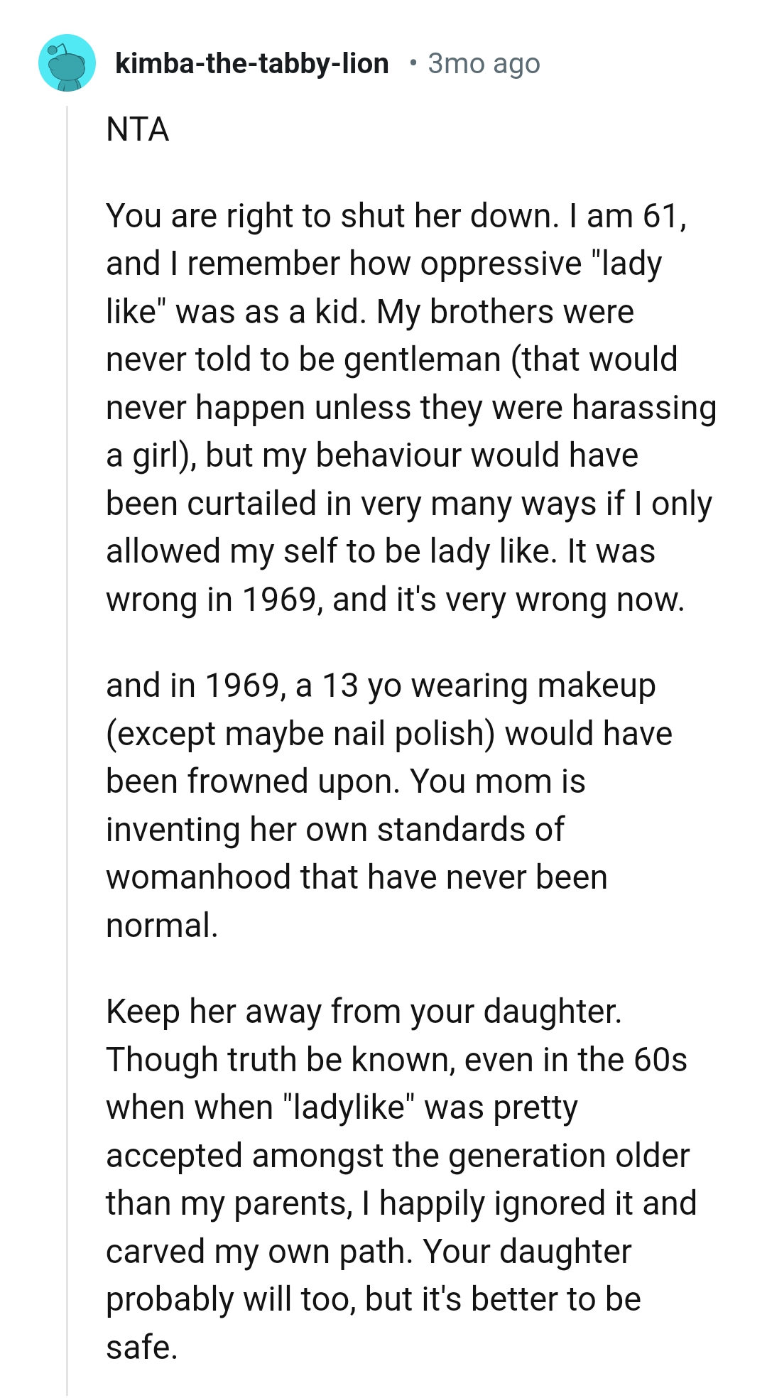 This Redditor believes the OP was right to shut her down