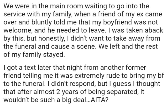 OP was taken aback but didn’t want to take away from the funeral and cause a scene