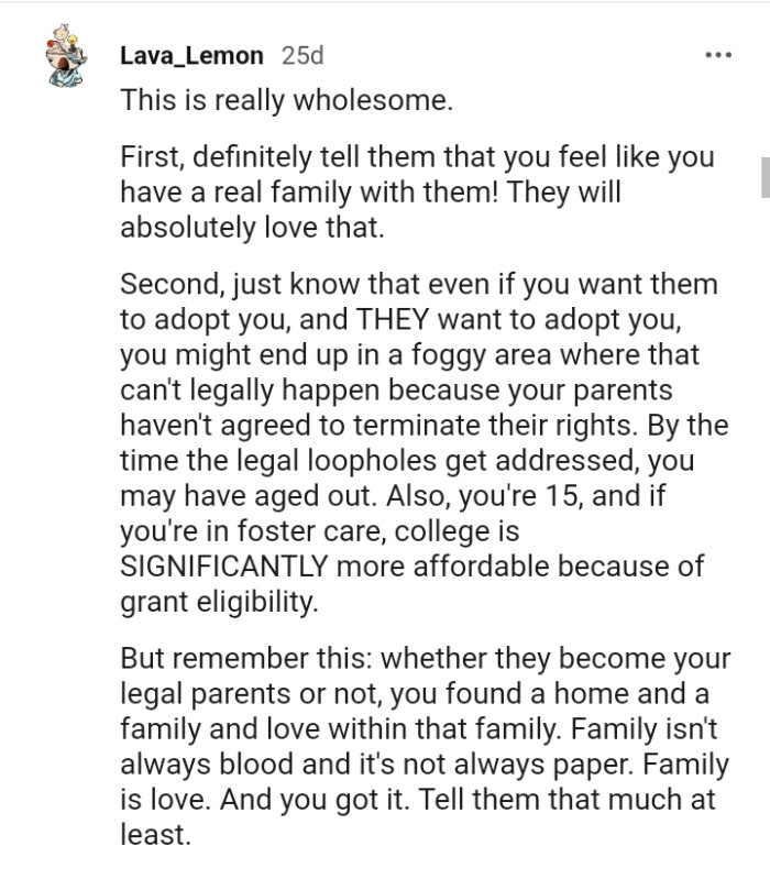 The OP has found a home and family within that family