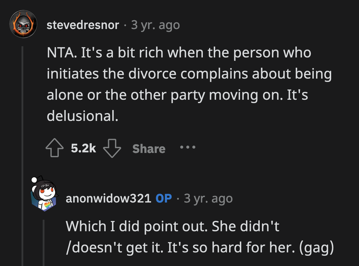 Her experience is just beyond our comprehension. We're clearly at fault for not getting it.