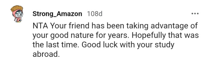 This Redditor wishes the OP good luck with her study abroad