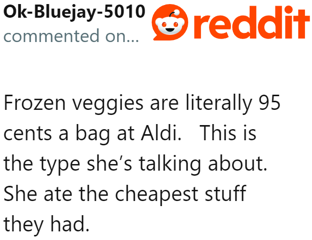 Asking $50 as compensation for the vegetable packs she lost is just too much. Three bags wouldn't even exceed ten bucks!
