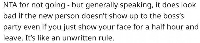 11. It's Bad for a New Employee to Skip Their Boss's Party.