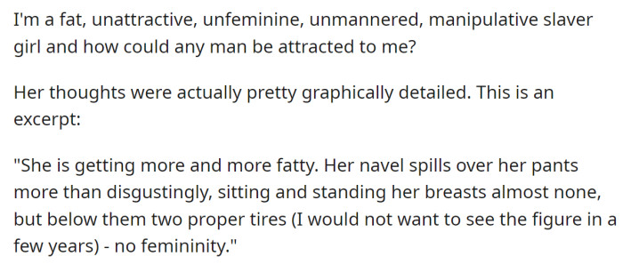 The OP recounted what her mother-in-law wrote about her: