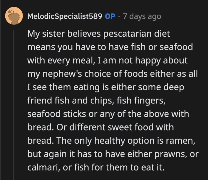 Kate needs to read more about what a pescatarian lifestyle really is