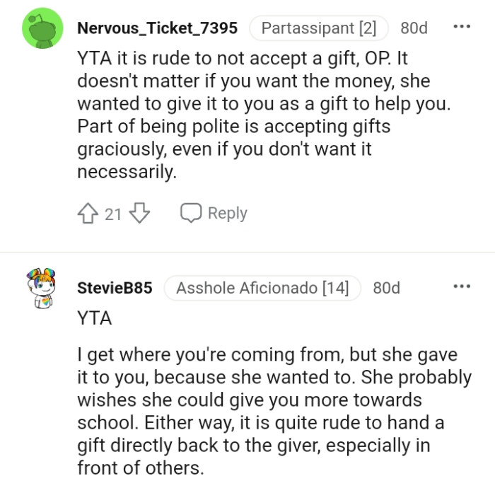 Part of being polite is accepting gifts graciously