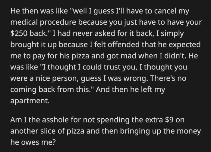 When OP mentioned what he owed, her boyfriend replied, 