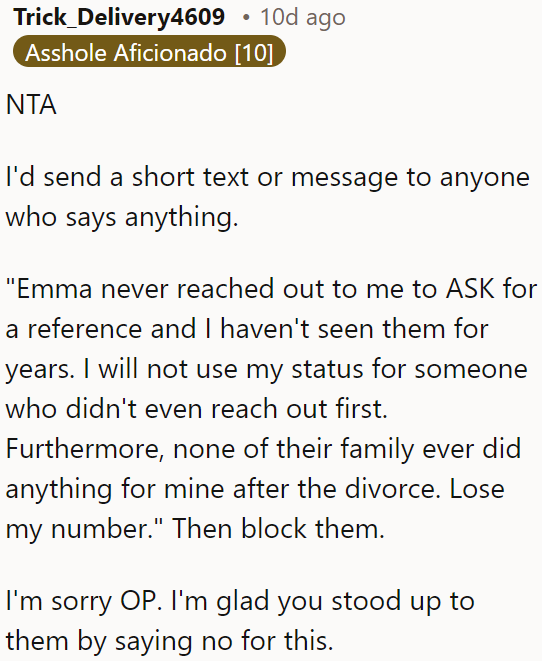 The niece didn't even bother with the courtesy of contacting the OP to be placed as a reference.