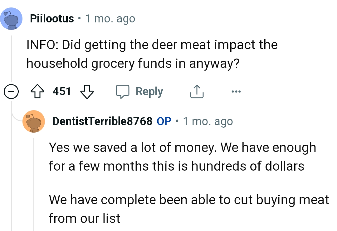 The OP has been able to cut out buying meat