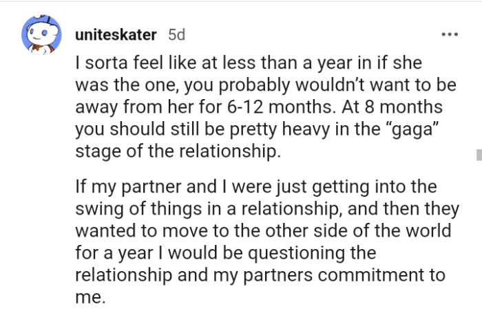 This Redditor would be questioning the relationship