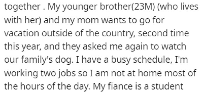 OP's Younger Brother and Their Mom Want to Go on Vacation