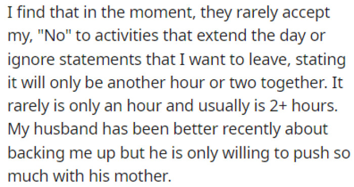 OP's refusal to attend activities is rarely accepted by her husband's family