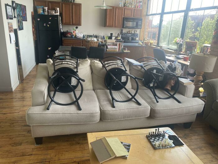 "My Roommate Won't Let Anyone Sit On Her Couch So She Put A Blockade On It"