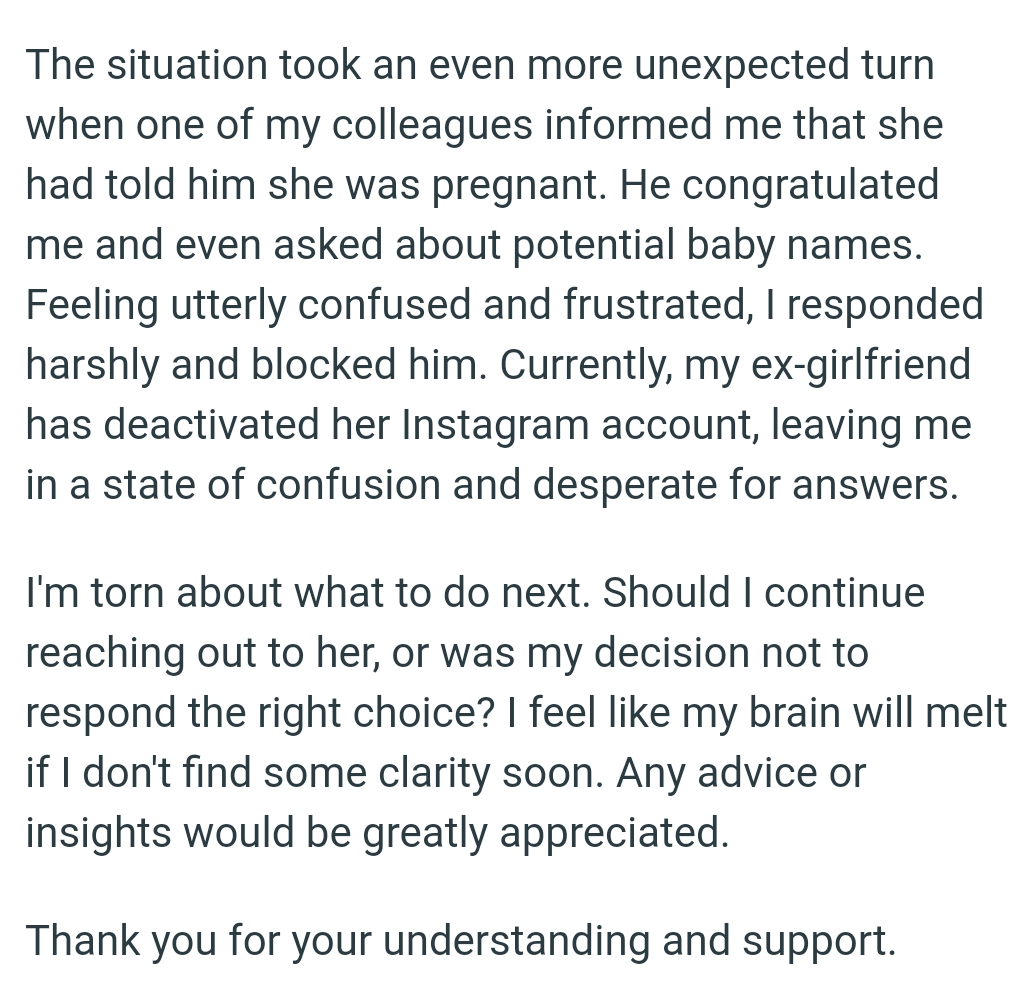 OP's ex-girlfriend has deactivated her Instagram account, leaving him in a state of confusion