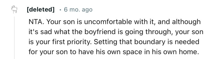 “NTA… Setting that boundary is needed for your son to have his own space in his own home.”