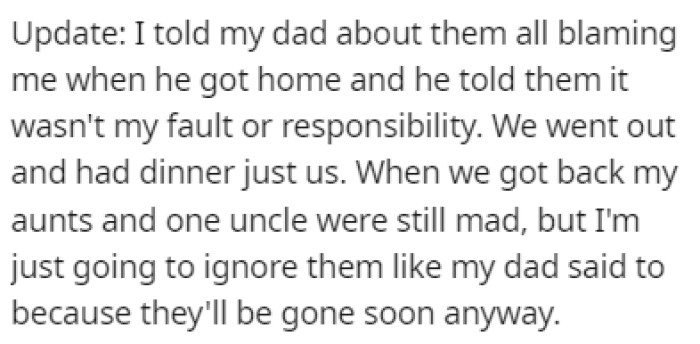 OP's father was the only person who sided with him